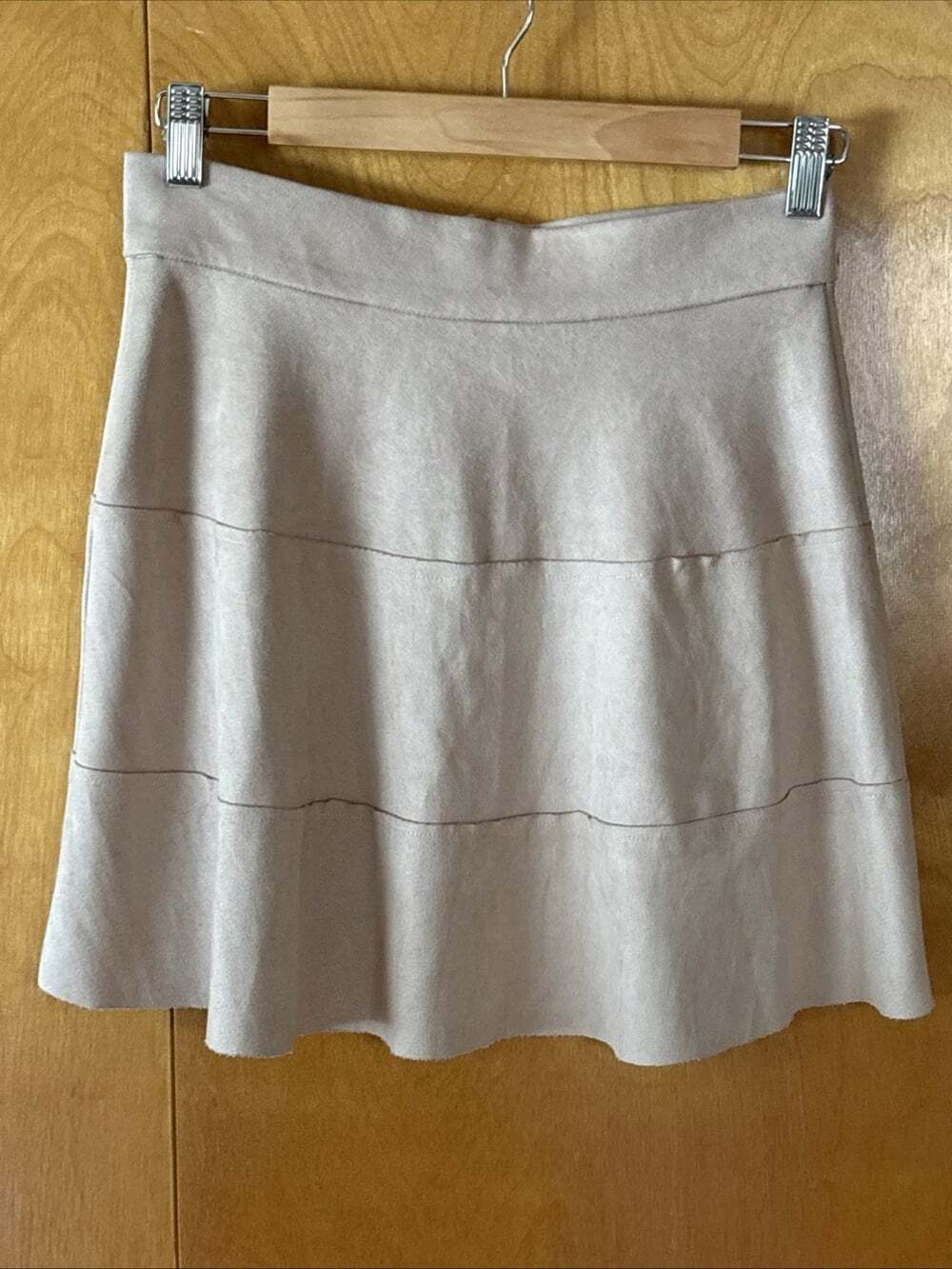 David Lerner NY Tan Beige Faux Suede Tiered Mini Flare Skirt Women's Size XS